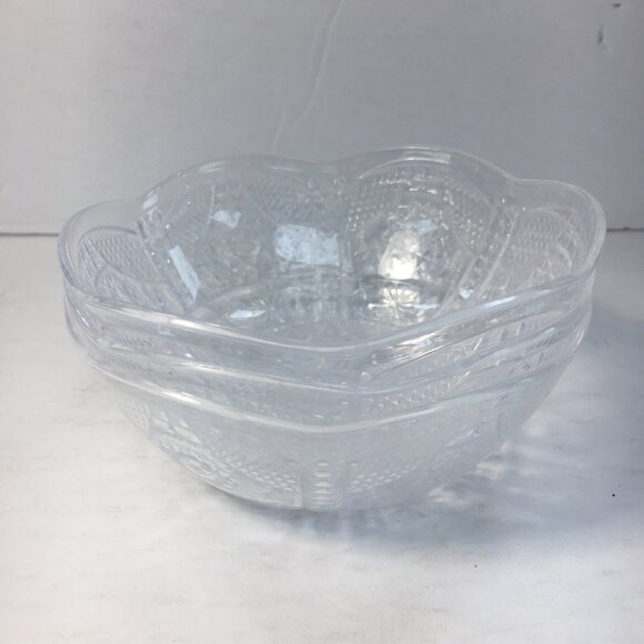 Clear Plastic Decorative Bowls Set Of 3 With Intricate Design Scalloped Edge - Picture 2 of 5